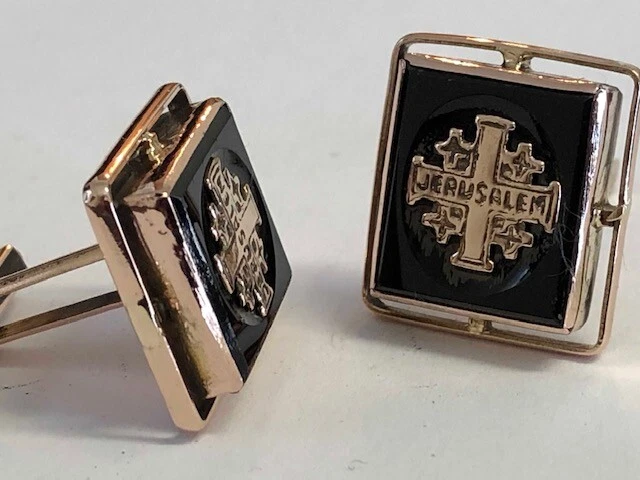 Gemelos Jerusalén oro rosa macizo 14K ónix 9,7 gramos Foto 2 de 4