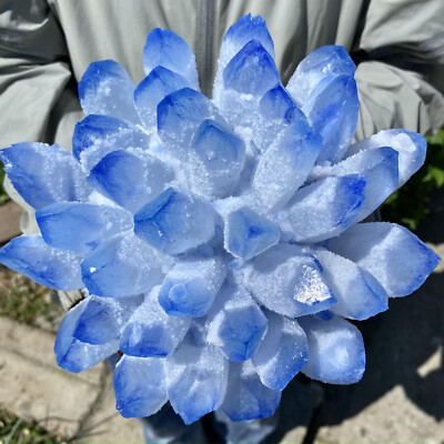 10.5LB New Find BLUE PhantomQuartz Crystal Cluster MineralSpecimen
