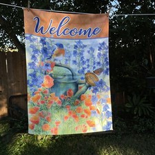 Garden Porch Flag Double Sided Welcome Bluebird Orange Poppies 28 x 40