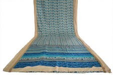 FNC Vintage Saree Indian Beige Woven Floral Blend Silk Sari Craft Fabric 5YD
