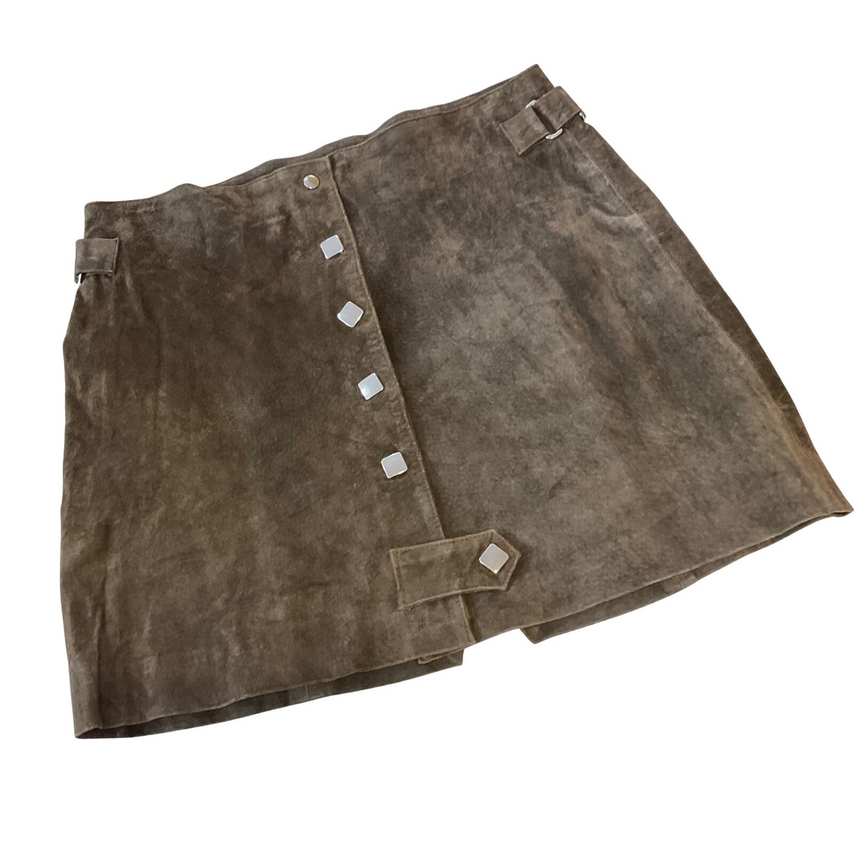 Vintage 1990s Mod Suede Retro 1960s Gogo A-line Brown Mini Skirt