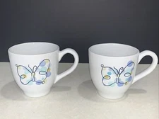 Pottery Barn Ceramic Mugs Cups Set of Two Butterfly Design Large Size 16 oz. EUC