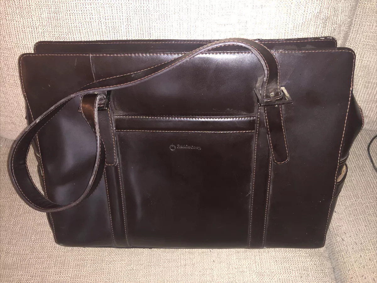 Franklin Covey Leather Business Tote Laptop Bag Briefcase Black