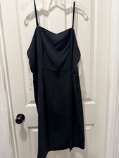 Nine West Women's XXL Black Strappy Sleeveless Mini Slip Dress, Cowl Neck