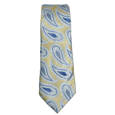 Ermenegildo Zegna Recent Blue Gold Paisley Floral X-Long 100 % Silk Tie 61x3 1/4