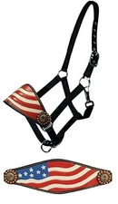 Showman Hand Painted American Flag Leather Bronc Halter