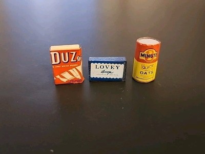 Vintage Dollhouse Miniature Groceries Lot 3 Lovey Soap Duz Minute Oats