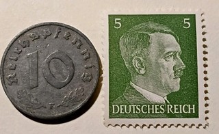 1941 F German Third Reich 10 Reichspfennig Coin Stamp KM101 EF #24 #23