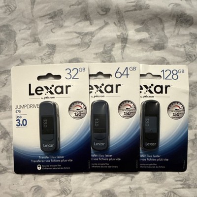 Lexar JumpDrive S75 USB 3.0 Flash Drive 32GB 64GB 128GB Black Secure Encryption