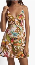 Farm Rio Into the Jungle Mini Dress Tropical Print, XS Linen $190 NWT