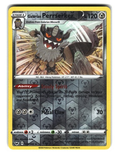 Galarian Perrserker 128/202 Reverse Holo Sword & Shield Base Pokemon Card