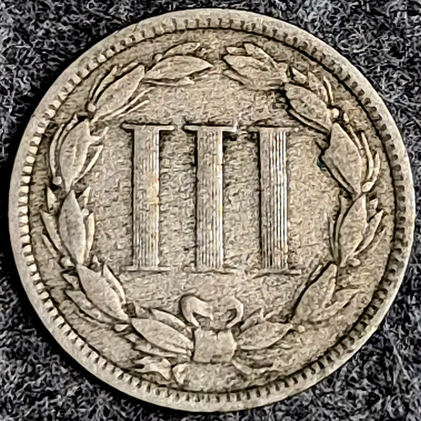 1873 Three Cent Nickel Closed 3 VF Very Fine Raw US 3C Coin