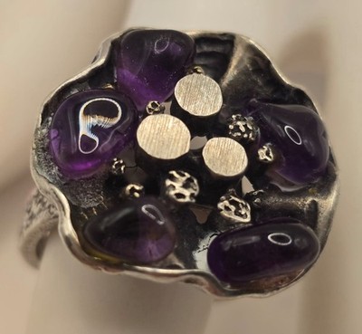 Vintage Opulenter Amethyst Ring aus 835er Silber Größe 56 (17,8 mm Ø) verstellb.