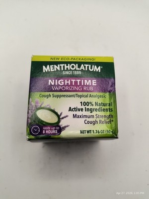 MENTHOLATUM Night Time VAPOR RUB 1.76OZ Ages 2+ Quiets Cough Ex 10/26