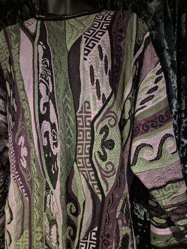 Bergatti XL Coogi Style Sweatshirt Purple Vintage Heavy Knit Hip Hop Style Y2k - Picture 9 of 24