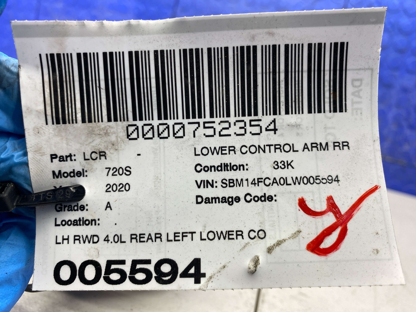 2018-2023 MCLAREN 720S OEM RWD 4.0L REAR LEFT LOWER CONTROL ARM 14B0586CP