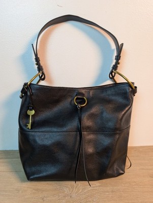 Fossil Ada Bucket Bag Black Rings Key Pockets Large Classic Shoulder Purse