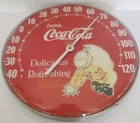 VINTAGE USA JUMBO DIAL COCA COLA CAP BOY ART ADVERTISING THERMOMETER SIGN 1984