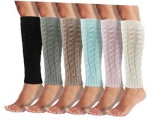 Leg Warmers for Women, 6 Pairs Knee High Cable Knit Warm Thermal Assorted E
