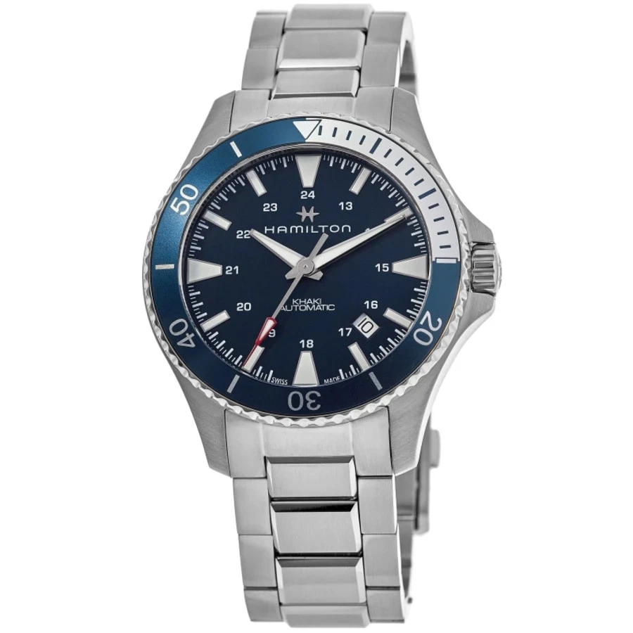 Nuevo reloj para hombre Hamilton caqui azul marino esfera azul automático acero inoxidable H82345141