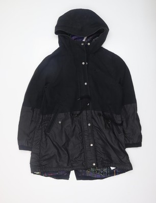 Adidas Parka Jacke Damen schwarz Größe 14 Kapuze gefüttert Reißverschluss