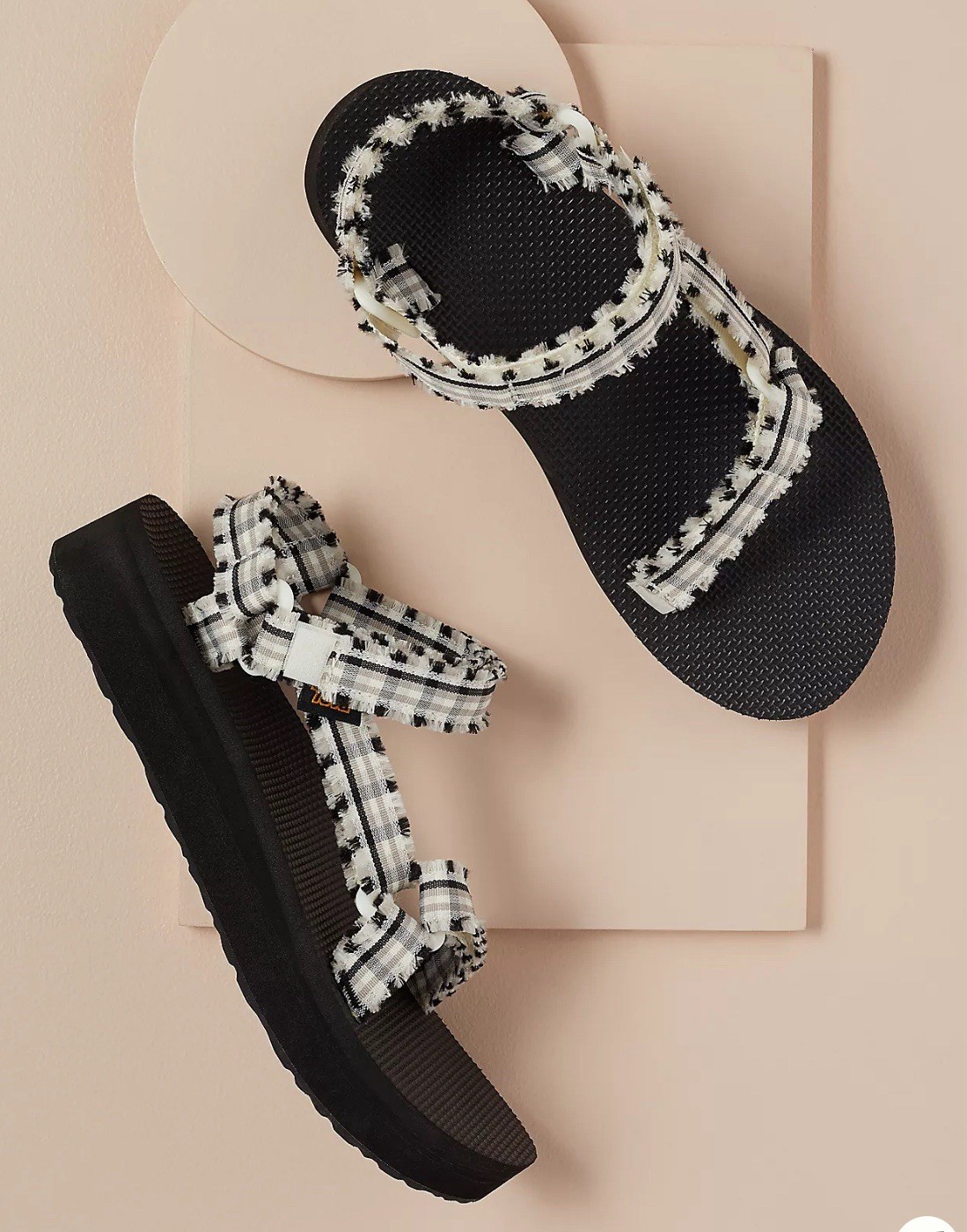 APL Sandali Teva Midform Fray Nero Bianco Gingham Seersucker Boho