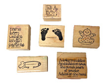 Wood Mounted Rubber Stamps Stampin' Up Set Of 6 Baby Themed Various Sizes Cute 