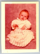 Vtg Color Snapshot Baby in White Dress 1960s
