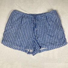 A New Day Casual Shorts Linen Rayon Pockets Elastic Waist BLUE  WHITE