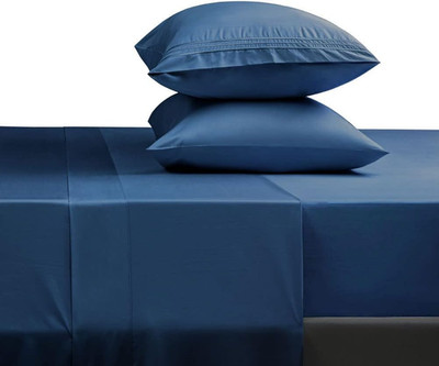Luxury 1800 TC Microfiber Bed Sheet Set - Navy Blue, Queen, 4 Pieces
