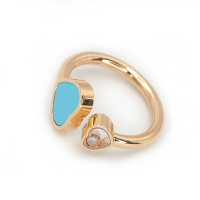 Chopard 18K Rose Gold Happy Hearts Diamond Turquoise Ring(P3745-NRLHH)