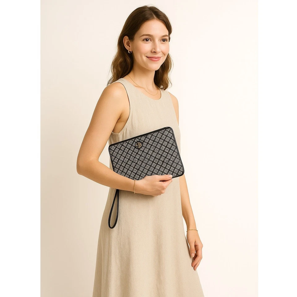 Ralph Lauren Black White Geometric Nylon Wristlet Clutch Pouch Organizer | NEW - Image 2 of 4