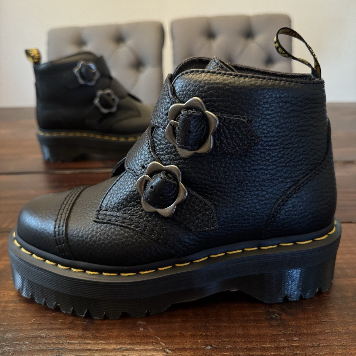 Dr Martens Women's Devon Flower Buckle Leather Platform