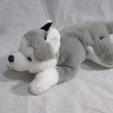 FAO Schwarz Husky Plush Adopt A Pet Stuffed Animal Gray Siberian Dog Lying 13"