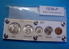 1936 MINT SILVER SET U.S. COINS LUSTROUS CHOICE to GEM BRILLIANT UNCIRCULATED