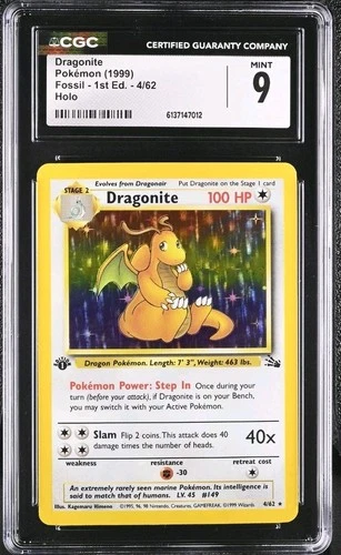 Pokemon Fossil 1st Edition Holo Rare Dragonite 4/62 CGC 9 MINT