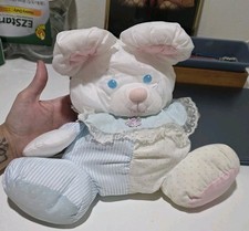Vintage 1988 Fisher-Price Baby Puffalumps Mouse Rattle Plush Pastel Blue