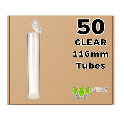 50 Clear 116mm OPEN CAP Pop Top Tubes - Airtight Smell Proof Containers - Pla...