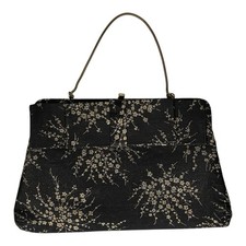 Vintage Black Satin Embroidered Clutch Metallic