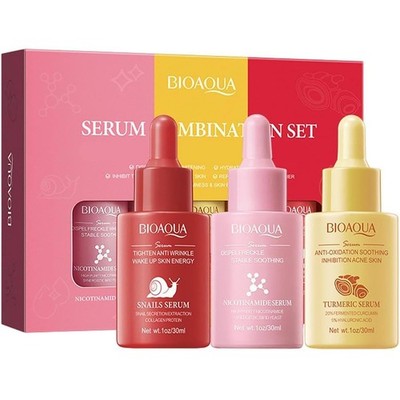 BIOAQUA 3in1 Facial Serum Nicotinamide Turmeric Snail Anti-Wrinkle Set 3x 30ml