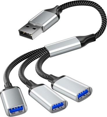 USB Splitter 1 zu 3, USB Verteiler mit Rückwärtsladen, Laden, Datenübert