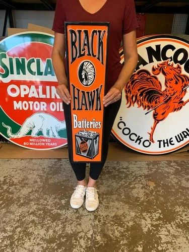 Antique Vintage Old Style Sign Blackhawk Batteries Made in USA