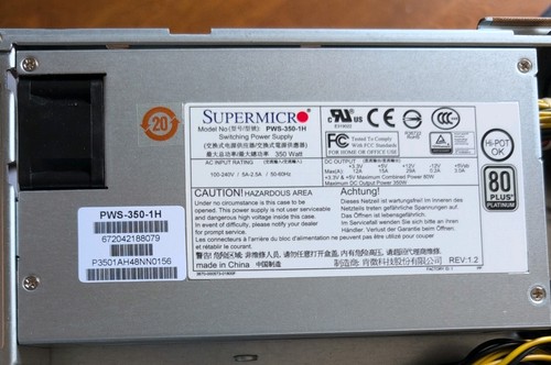 Supermicro PWS-350-1H 350W 80 Plus Platinum Multi-Output Switching Power Supply