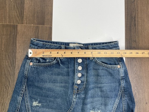 Free People Womens 26 Blue Cutoff Skirt Denim jean Button Fly Distressed - Picture 4 of 10