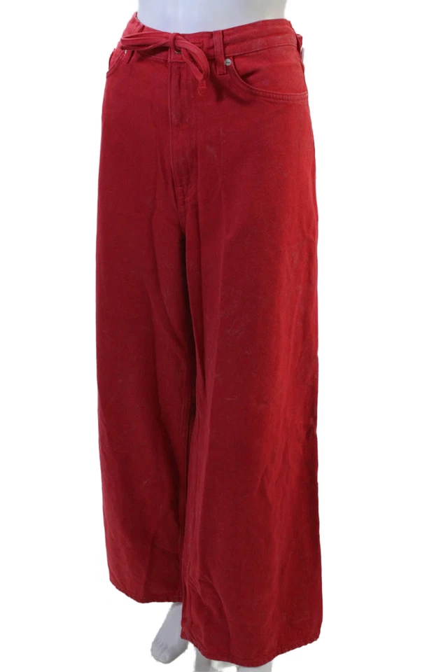 COS Womens High Rise Red Pants 30 Inseam 58% Cotton Lyocell 90s Size 8 - Image 2 of 4