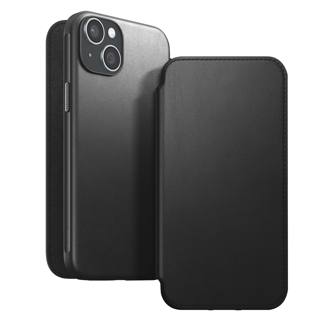 Étui zippé pour iPhone 15 Plus avec porte-carte en cuir noir