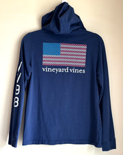 Vineyard Vines USA Whale Flag Hoodie Long Sleeve Tee Shirt Kids Youth Size Large
