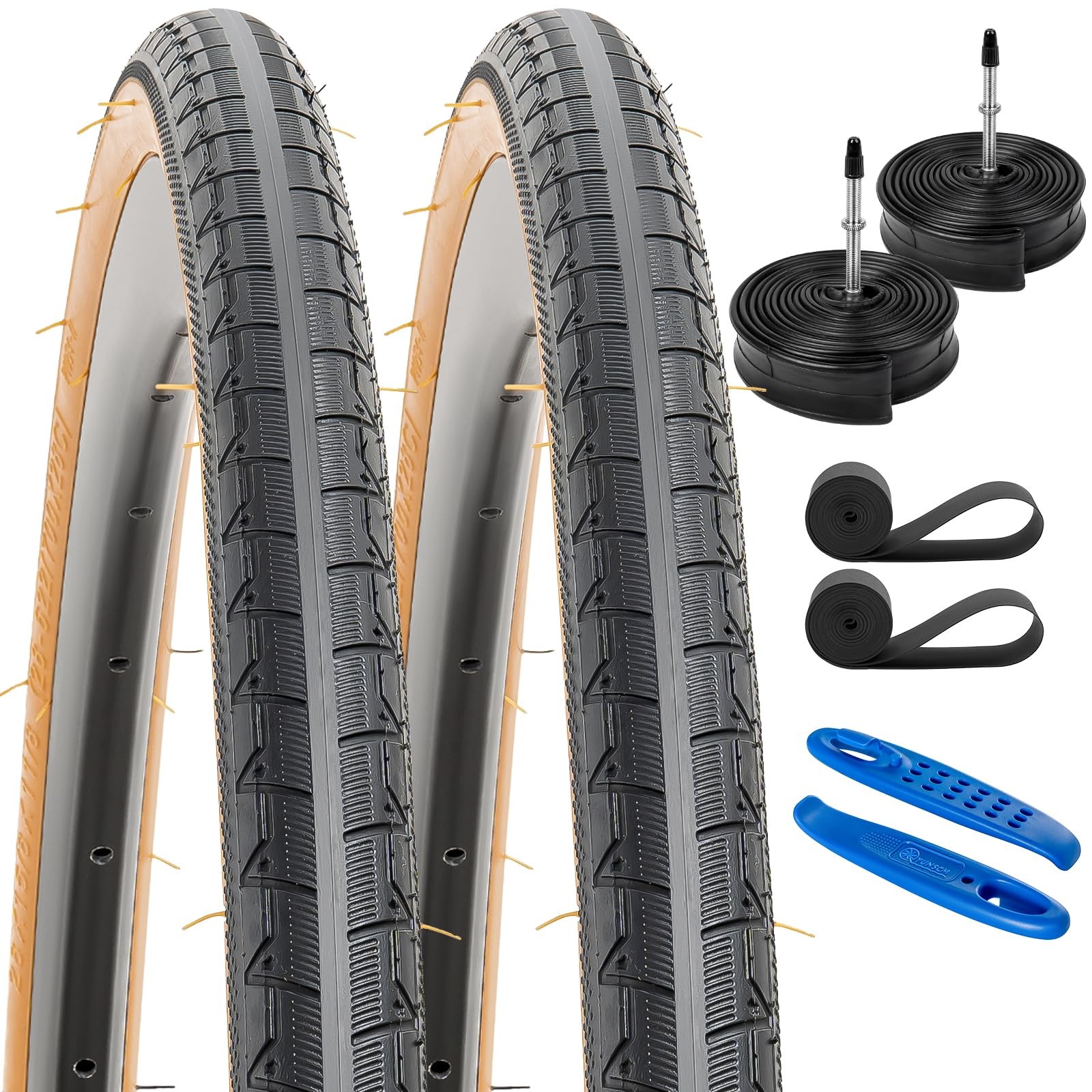 2-PCS 700C Road Bike Tires 700x28C (28-622) + Tubes & Rim Strips