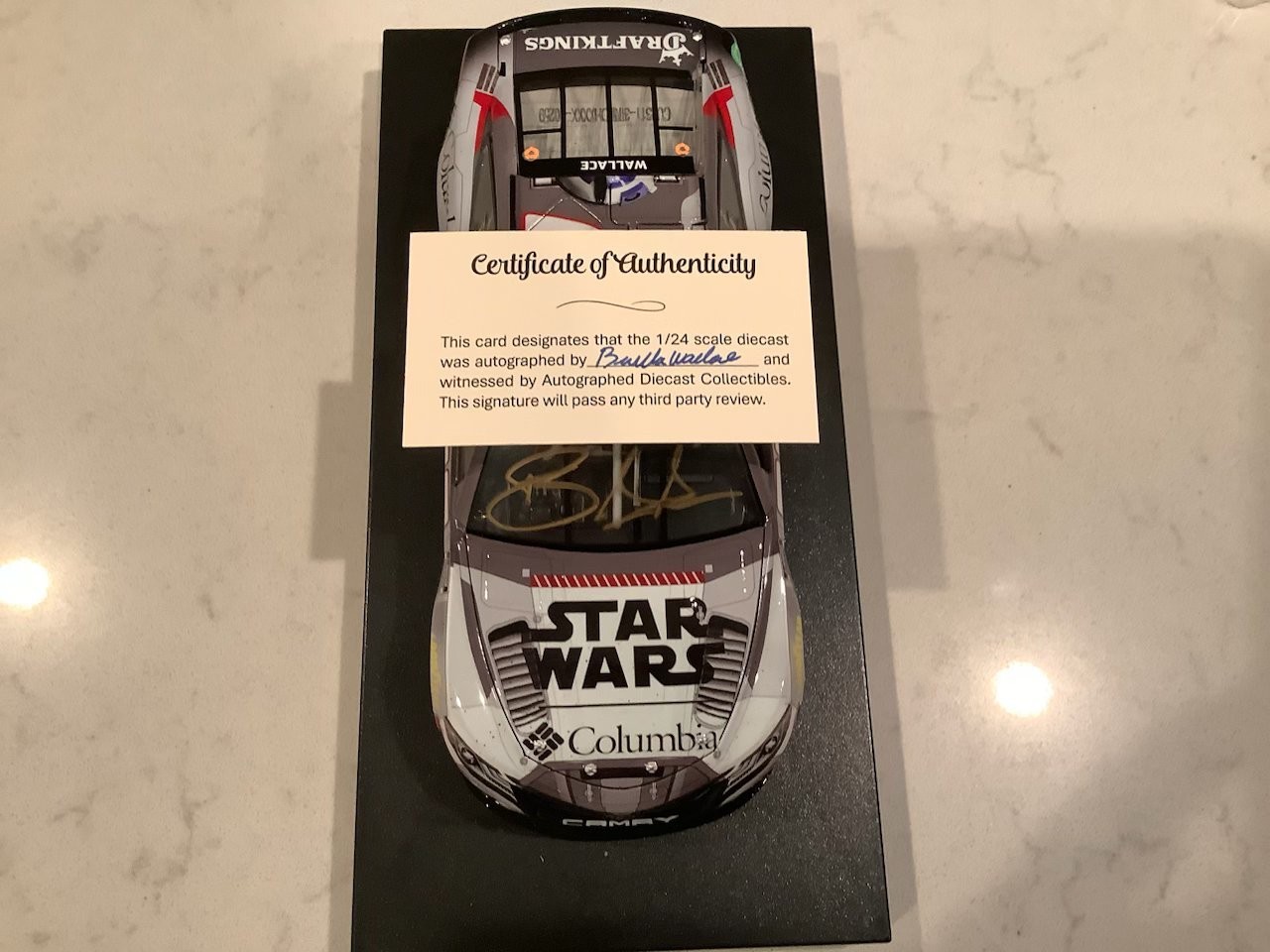 BUBBA WALLACE AUTOGRAPHED 2024 STAR WARS / COLUMBIA CUSTOM DIECAST W/COA & CARD