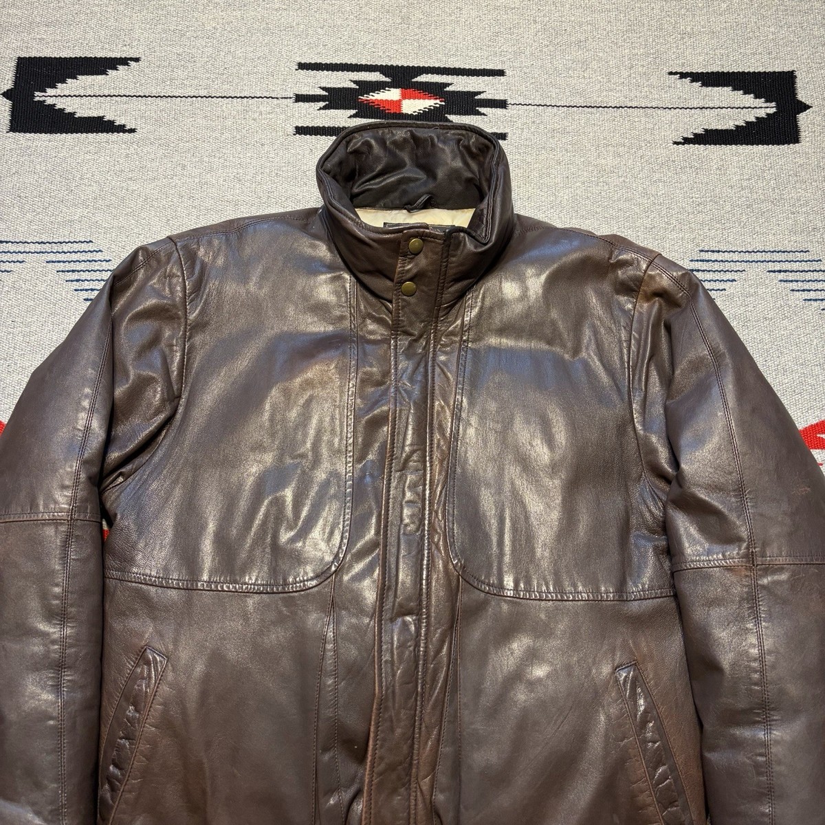 Vintage 80s Eddie Bauer Men's Brown Leather Goose Down Insulated